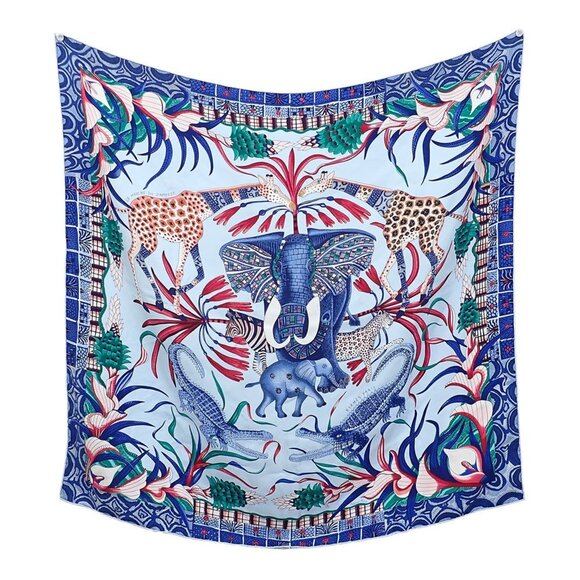HERMES Blue Silk Scarf - Picture 1 of 9